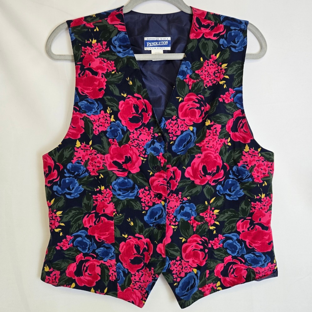 Pendleton Classic Floral Vest 100% Rayon Vintage 90s Western Romantic 12 READ